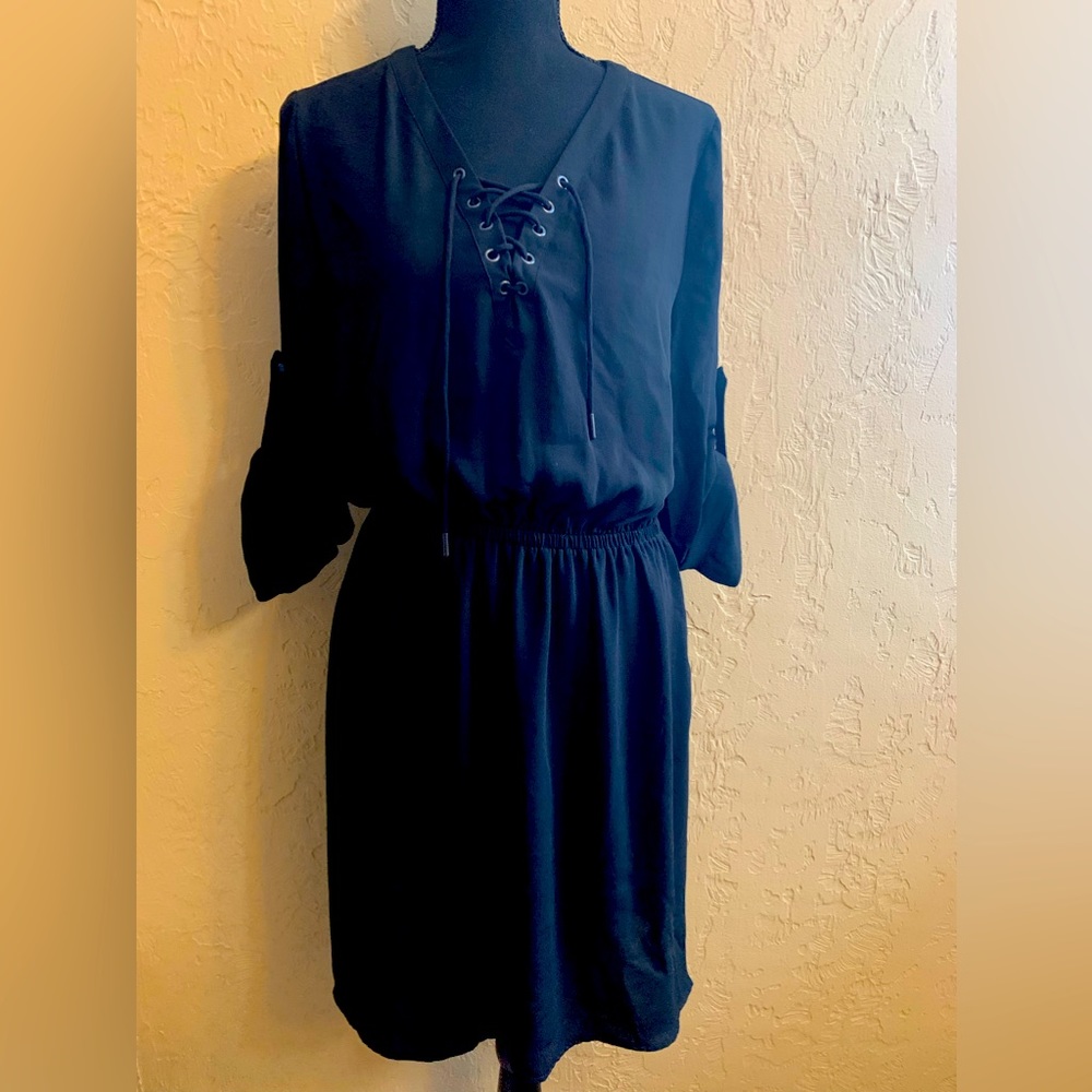 Flattering Black Lace Up Dress